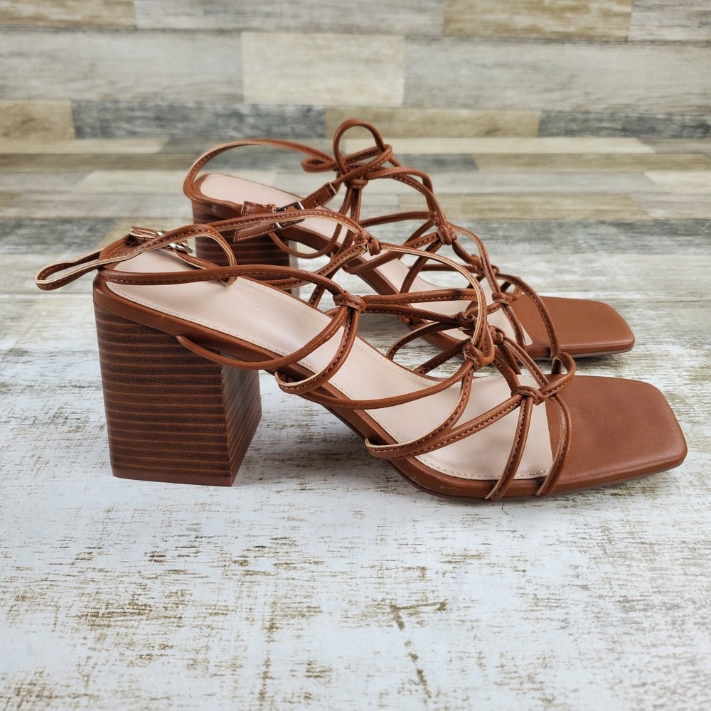 Faryl by Farylrobin Zayne Womens Strappy Sandals Sz 11 Cognac Square Toe Block
